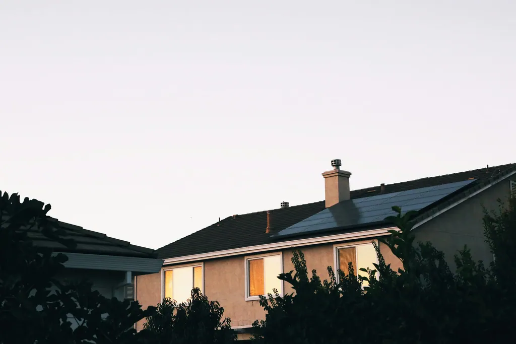 Sunlight falling across a pitched roof